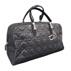 CHRISTIAN DIOR Denim Leather Vintage Lady Cannage Quilted Black Handbag RARE!!